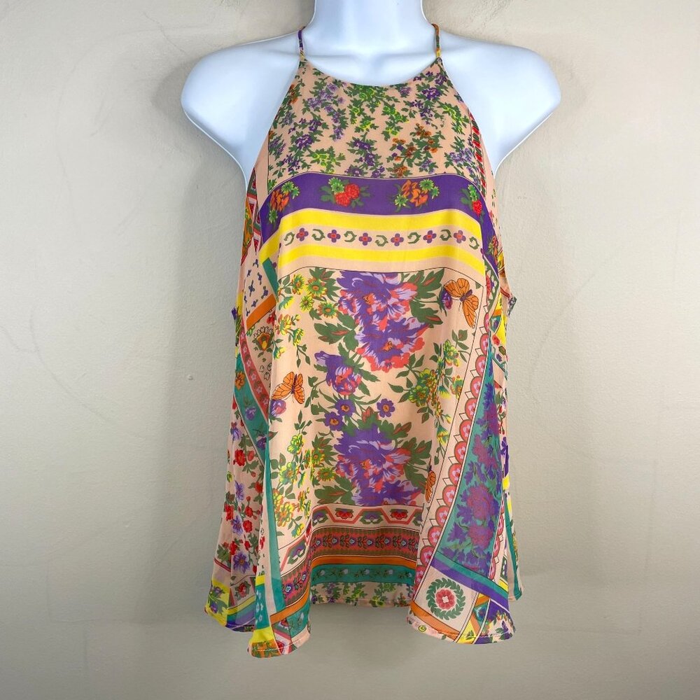 Womens Boho Chic Festival Top Size S Fairycore Floral Flowy Butterfly Naturecore